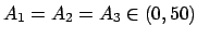$A_{1}=A_{2}=A_{3}\in(0,50)$